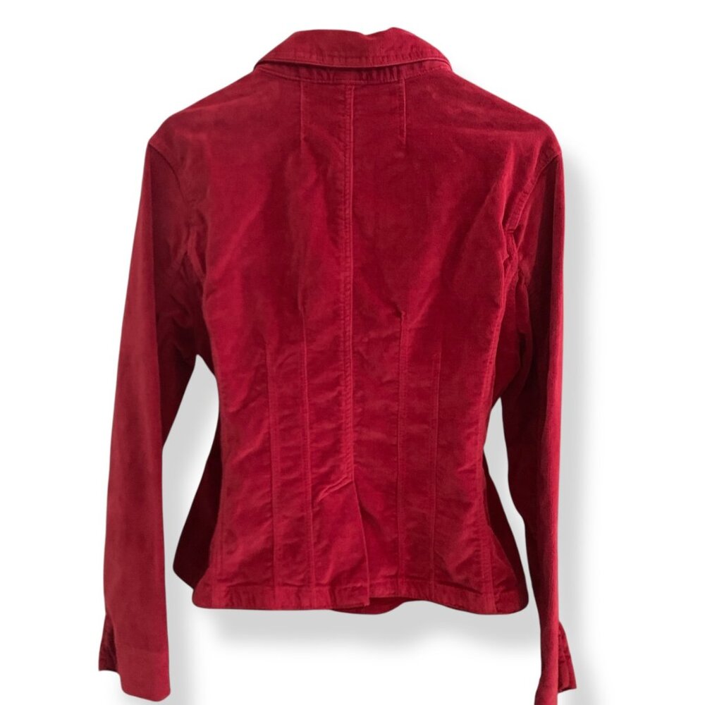 Y2K Women's Red Corduroy Blazer Rhinestone Buttons Red Silk Piping Jacket XL - Picture 10 of 16